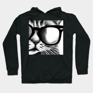 Cat with Sunglasses - Black and White drawing Hoodie